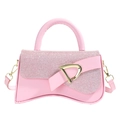 Pink rhinestone handbag with a unique curved base and gold hardware in luxury style - Pink
