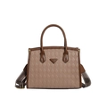 Borsa tote marrone patchwork con motivo a rombi e ampia tracolla regolabile e rimovibile - Cachi