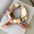 Elegant silk scarf with pink palace print and gold chain patterns on a book background - 53x53cm / Pink
