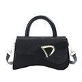 Sac sablier noir pailleté avec fermoir triangle doré et base incurvée élégante - Noir