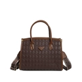 Borsa trapuntata marrone a rombi con ampia tracolla jacquard e manico superiore - Marrone