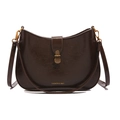 Dunkelbraune Halbmond-Tasche aus glänzendem Vintage-Leder mit goldener Hardware - Braun