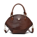 Sac marron foncé avec embossage crocodile, logo fleur dorée et bandoulière amovible - Marron