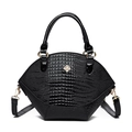 Sac à main noir à motif crocodile élégant avec trèfle doré et bandoulière amovible - Noir