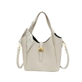 Creamy white leather bucket bag with pebble texture and silk scarf decoration - Off-white
