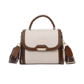 Chic cream and brown crossbody bag with wide embroidery strap and gold hardware - White