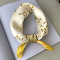 Elegant floral silk scarf with yellow and white flowers on a soft cream background - 53x53cm / Small Floral Creamy Yellow