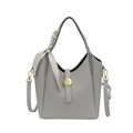 Grey pebbled leather bucket bag with top handle and silk scarf accessory detail - Gray