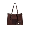 Dark brown suede tote bag with leather pocket and matching small pouch accessory - Brown