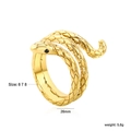 Golden snake-shaped wrap ring with scale texture and black stone eyes in size 6 7 8 - US 6 / Snake Gold (RI157806-8G)
