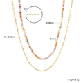Double-layered gold flat chain and 2mm colorful bead necklace set with size specifications - Double Layer Colorful Beads Gold Necklace (NE2E9001G)