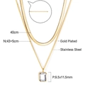 Collier double couche en acier inoxydable de style français avec pendentif rectangle - Collier Double Rang Doré (NE275102G)