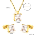 Square clear zircon jewelry set with gold plated necklace and matching stud earrings - Gold Square Style (SE26330AG)