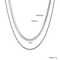 Detail of silver layered necklace set with 3mm flat snake chain and twist chain lengths - Silver Double Layer Twist & Herringbone Chain Set (N5008101S)