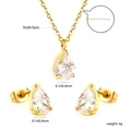 Gold stainless steel jewelry set featuring water drop cubic zirconia necklace and earrings - Gold Pear Style (SE26270AG)