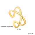 Détail d'une bague dorée réglable, texture torsadée, largeur 10,2mm et poids de 1,8g - US 7 / Style Double Anneau Croisé Corde Torsadée (RI165007G)