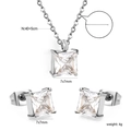 Parure bijoux en acier avec collier pendentif zircon carré et boucles d'oreilles - Style Zircon Carré Argenté (SE26330AS)