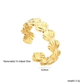18K gold plated stainless steel open ring with scalloped shell design 6.2mm wide - Size 7 (Adjustable) / Shell Fan Style (RI164707G)