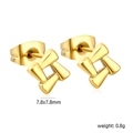 Close-up of golden geometric hollow square stud earrings with 7.8x7.8mm dimensions - Geometric Twisted Square (EA140601G) / Gold
