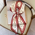 French style thin silk scarf with letter print and red border on a minimalist background - Style 16 Red Border Letters