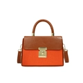 Brown and orange color-block box bag with vertical stripe texture and gold metal clasp - Orange