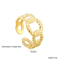 Detail of 18k gold irregular twisted rope open ring showing 10.4mm width and 2.2g weight - US 8 / Twisted Rope Braided Style (RI163808G)