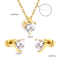 Golden stainless steel heart jewelry set with white zircon necklace and stud earrings - Gold Heart Style (SE26310AG)