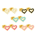 Set of five colorful heart stud earrings in enamel and gold-plated stainless steel finish - Hollow Heart Stud Earrings (ET11100MG) / 10 Pairs Set