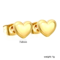 Detail view of 7x6mm gold heart stud earrings showing butterfly backs and 1g weight - Gold Heart Style (EA5A7201G)