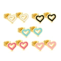 Minimalist heart-shaped stud earrings set in colorful enamel and gold-plated stainless steel - Multicolor Heart Stud Earrings Set (ET11100MG)