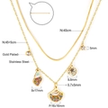 Gold stainless steel layered necklace with sea shell and starfish pendants 40-45cm - Double Layer Layered Moon Star Ocean Pendant Necklace (NE26280MG)