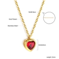 Detalle del collar con colgante de corazón rojo con dimensiones y acero inoxidable dorado - Gema de Corazón Rojo / Oro (NE2A590EG)