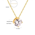Gold plated stainless steel necklace with 11.5mm round zircon pendant and 45+5cm chain - Clear Round Zirconia / Gold (NE220801G)