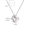 Detail view of 11.5mm round zircon pendant on 45+5cm adjustable stainless steel chain - Clear Round Zirconia / Silver (NE220801S)