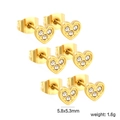 Drei Paar goldene Herz-Ohrstecker aus Edelstahl mit Zirkonia-Steinen, Größe 5,8x5,3 mm - Gold (1 Karte 3 Paare)