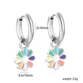 Detailed view of colorful enamel flower pendant earrings with stainless steel hoops - Rainbow Daisy Silver Style (EA5A890MS)