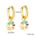 Golden stainless steel hoop earrings with colorful enamel daisy pendants for women - Rainbow Daisy Gold Style (EA5A890MG)
