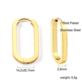 Detailed view of gold plated oval hoop earrings showing 14.2x25.7mm size specifications - Oval Design / Gold