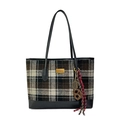 Borsa tote classica in lana a quadri marroni con manici neri e ciondolo moda - Senza Ciondolo / Nero
