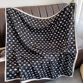 Detail of elegant black and white silk scarf with floral geometric patterns and MY letters - Black / 90*90cm