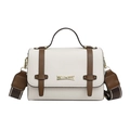 Sac bandoulière contrasté blanc et marron en cuir texturé avec large sangle en tissu - Blanc