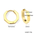 Detail of gold-plated stainless steel hexagonal hoop earrings with precise dimensions - Octagon Style / Gold