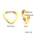Detailed size specifications for 15.4x13.8mm gold plated stainless steel heart hoop earrings - Heart Style / Gold