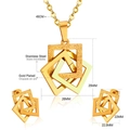 Geometric gold plated stainless steel necklace and square earrings set for women - Gold Geometric Hollow Style (SE124101G)