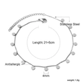 Detail van roestvrijstalen enkelbandje met ronde bedeltjes van 4 mm en lengte 21+5 cm - Zilveren Stijl (AN117101S)