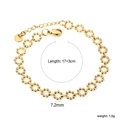 Detail van 18K vergulde roestvrijstalen armband met 17+3 cm lengte en 7,2 mm breedte - Zeven-Kraal Bloem Schakel Stijl (BR280301G)