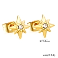 Minimalist gold stainless steel star stud earrings with zircon stone inlay for women - Octagram with Zirconia (EA14070AG)