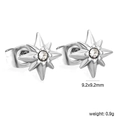 Detailed view of silver star earrings with clear cubic zirconia and dimensions - Octagram with Zirconia (EA14070AS)