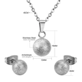 Dettagli del set gioielli in acciaio con misure del ciondolo a sfera e degli orecchini - Stile Argento Satinato (SE207501S)