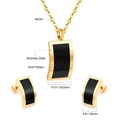 Gold plated stainless steel jewelry set with geometric black shell pendants and studs - Gold Curved Geometric Black Shell Set (SE241901G)